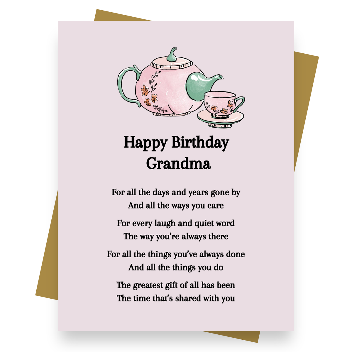Front cover of the Shmuncki 'Birthday Card for Grandma', from the Storybook poem card collection