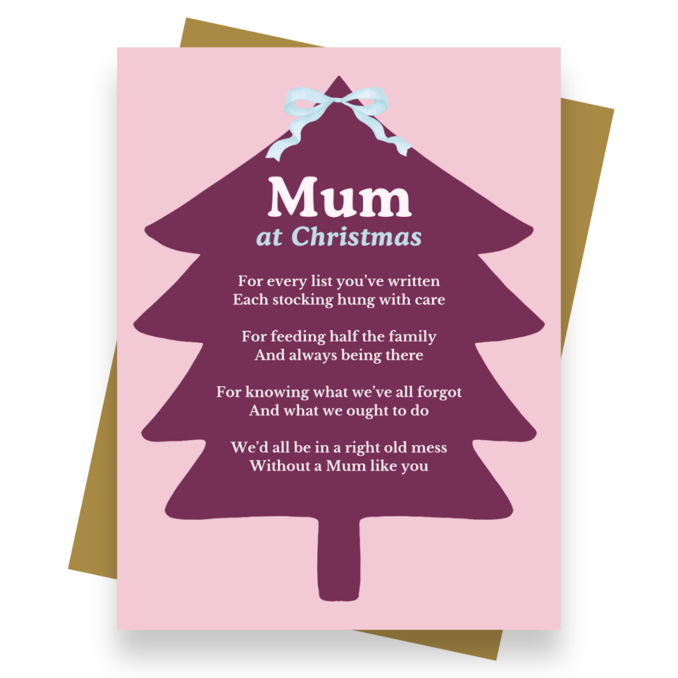 Front cover of the Shmuncki Christmas card for Mum, from the Christmas poem card collection