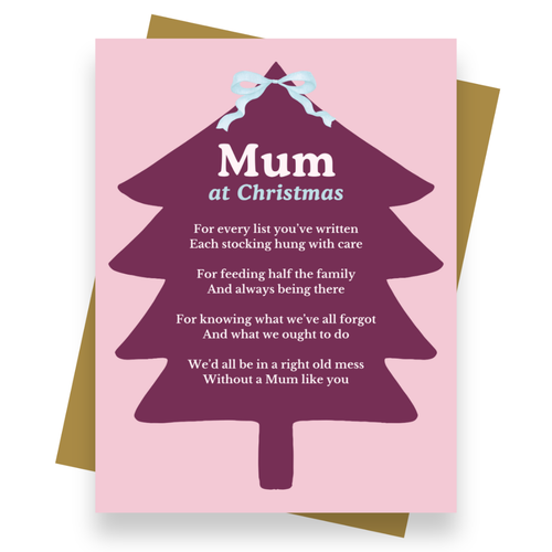 Front cover of the Shmuncki Christmas card for Mum, from the Christmas poem card collection