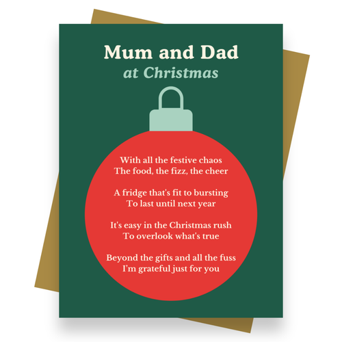 Front cover of the Shmuncki Christmas card for Mum and Dad, from the Christmas poem card collection