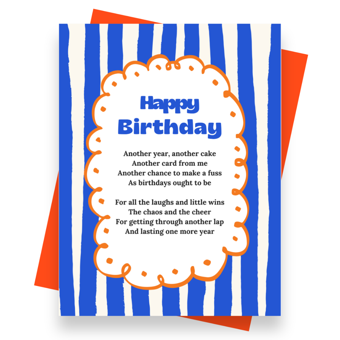 Front cover of the Shmuncki 'Happy Birthday Card', from the bright and bold Blackpool Rocks poem card collection