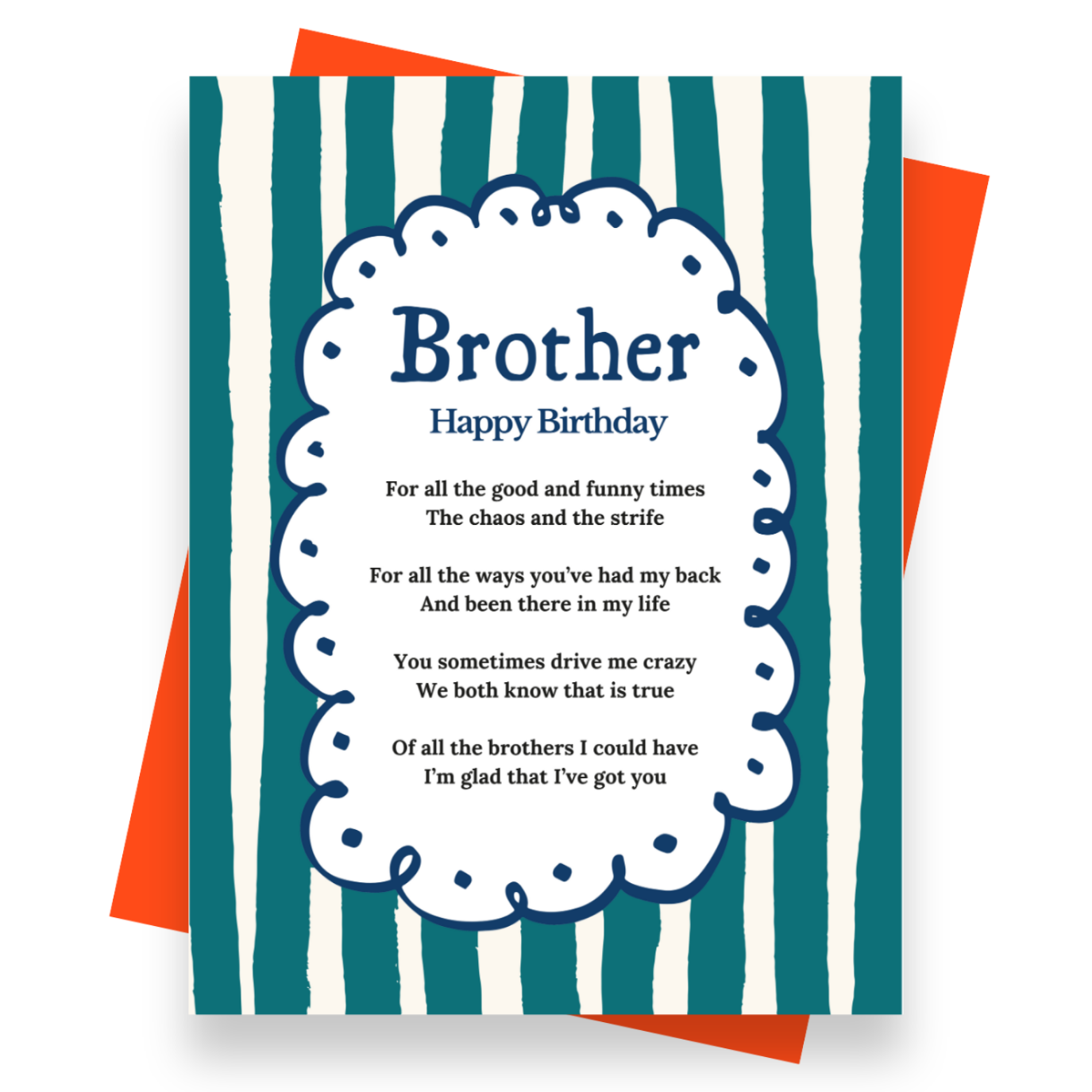 Front cover of the Shmuncki 'Birthday Card for Brother', from the bright and bold Blackpool Rocks poem card collection