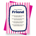 Front cover of the Shmuncki 'Birthday Card for Friend', from the bright and bold Blackpool Rocks poem card collection