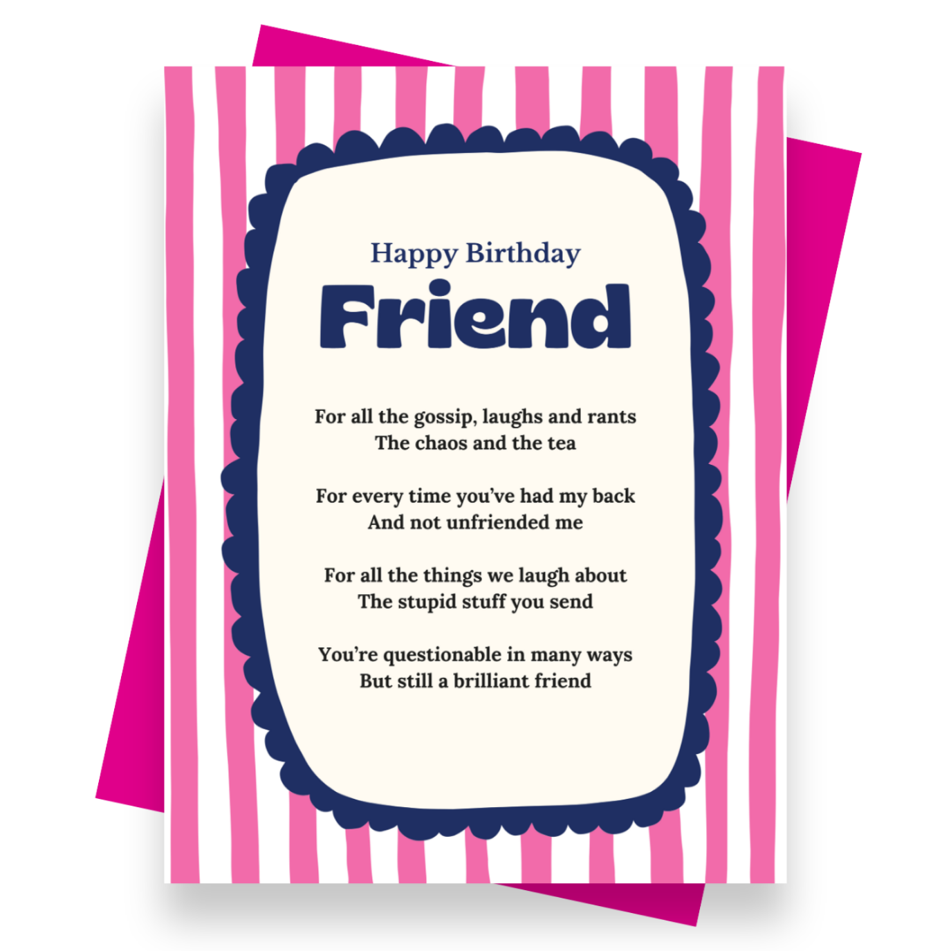 Front cover of the Shmuncki 'Birthday Card for Friend', from the bright and bold Blackpool Rocks poem card collection