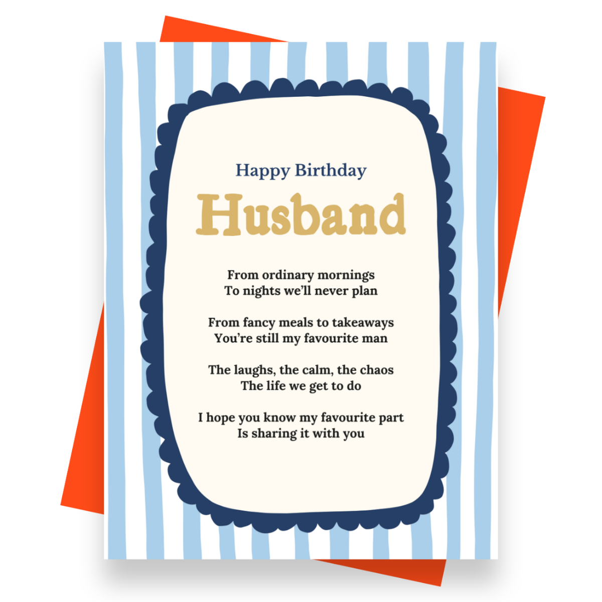 Front cover of the Shmuncki 'Birthday Card for Husband', from the bright and bold Blackpool Rocks poem card collection