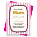 Front cover of the Shmuncki 'Birthday Card for Mum', from the bright and bold Blackpool Rocks poem card collection