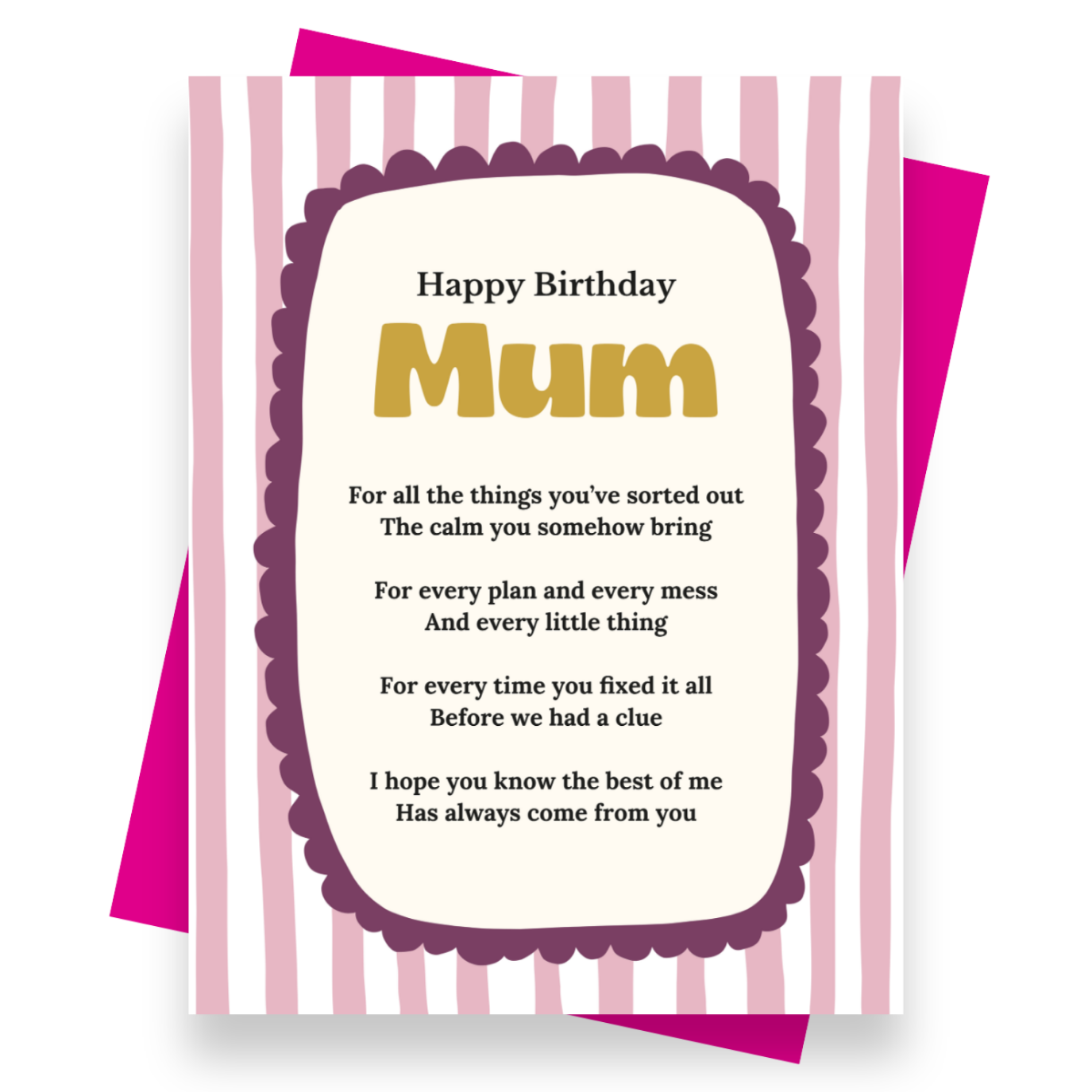 Front cover of the Shmuncki 'Birthday Card for Mum', from the bright and bold Blackpool Rocks poem card collection