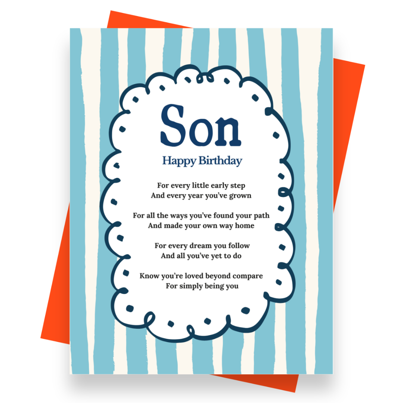 Front cover of the Shmuncki 'Birthday Card for Son', from the bright and bold Blackpool Rocks poem card collection