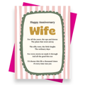Front cover of the Shmuncki anniversary card for wife, from the bright and bold Blackpool Rocks poem card collection