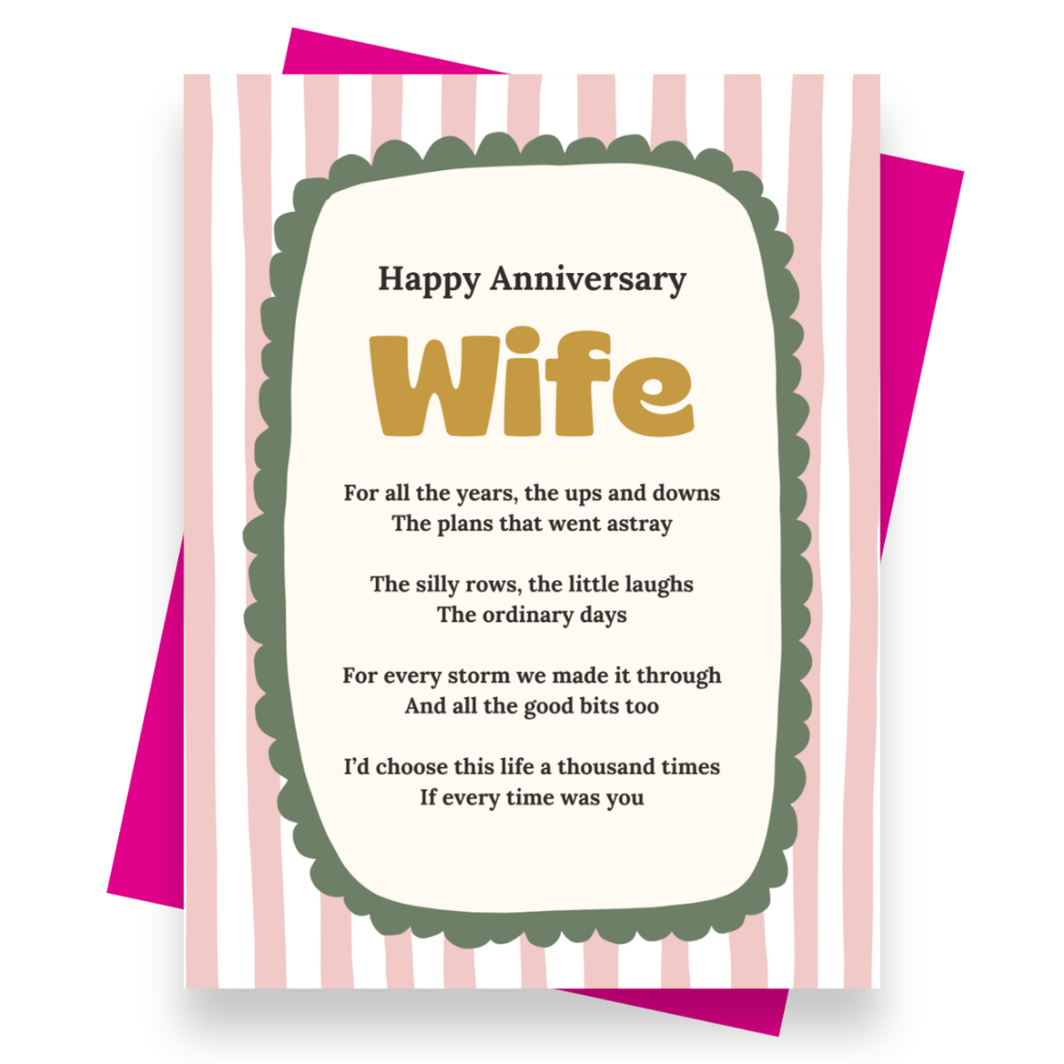 Front cover of the Shmuncki anniversary card for wife, from the bright and bold Blackpool Rocks poem card collection