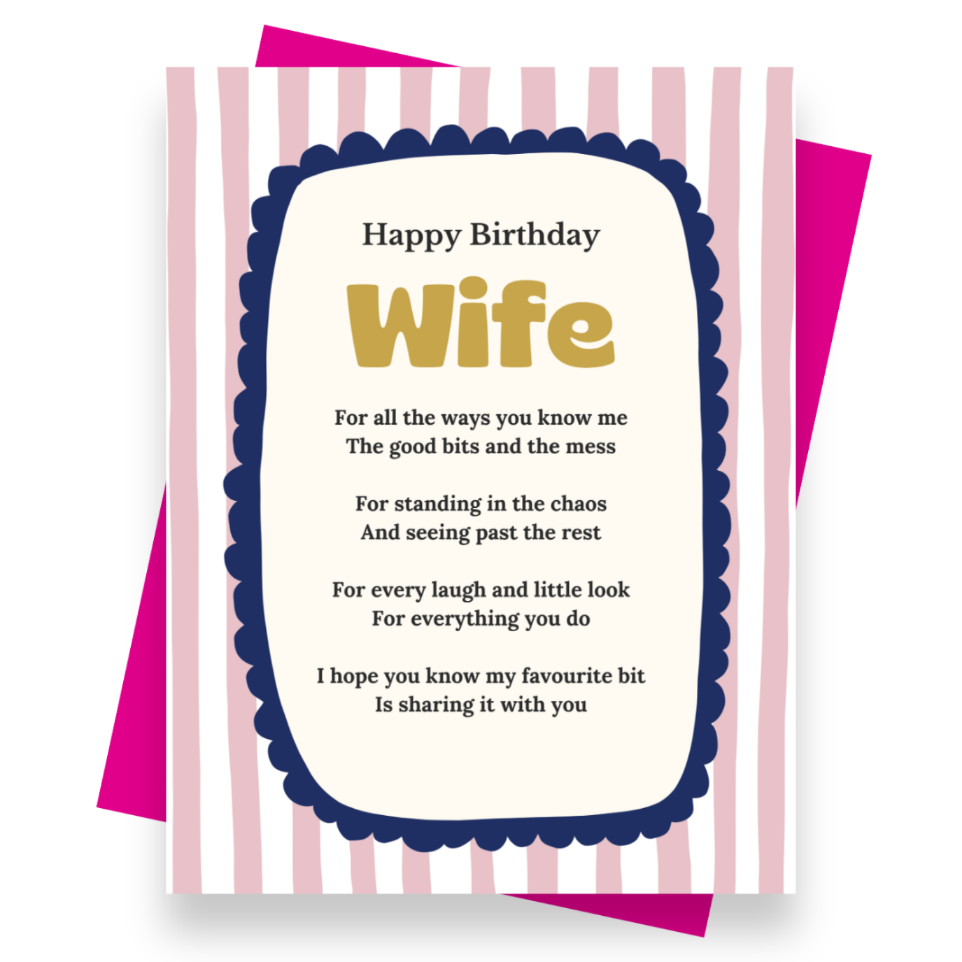 Front cover of the Shmuncki 'Birthday Card for Wife', from the bright and bold Blackpool Rocks poem card collection