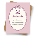 Front cover of the Shmuncki 'Just Checking In' card, from the Frameables poem card collection