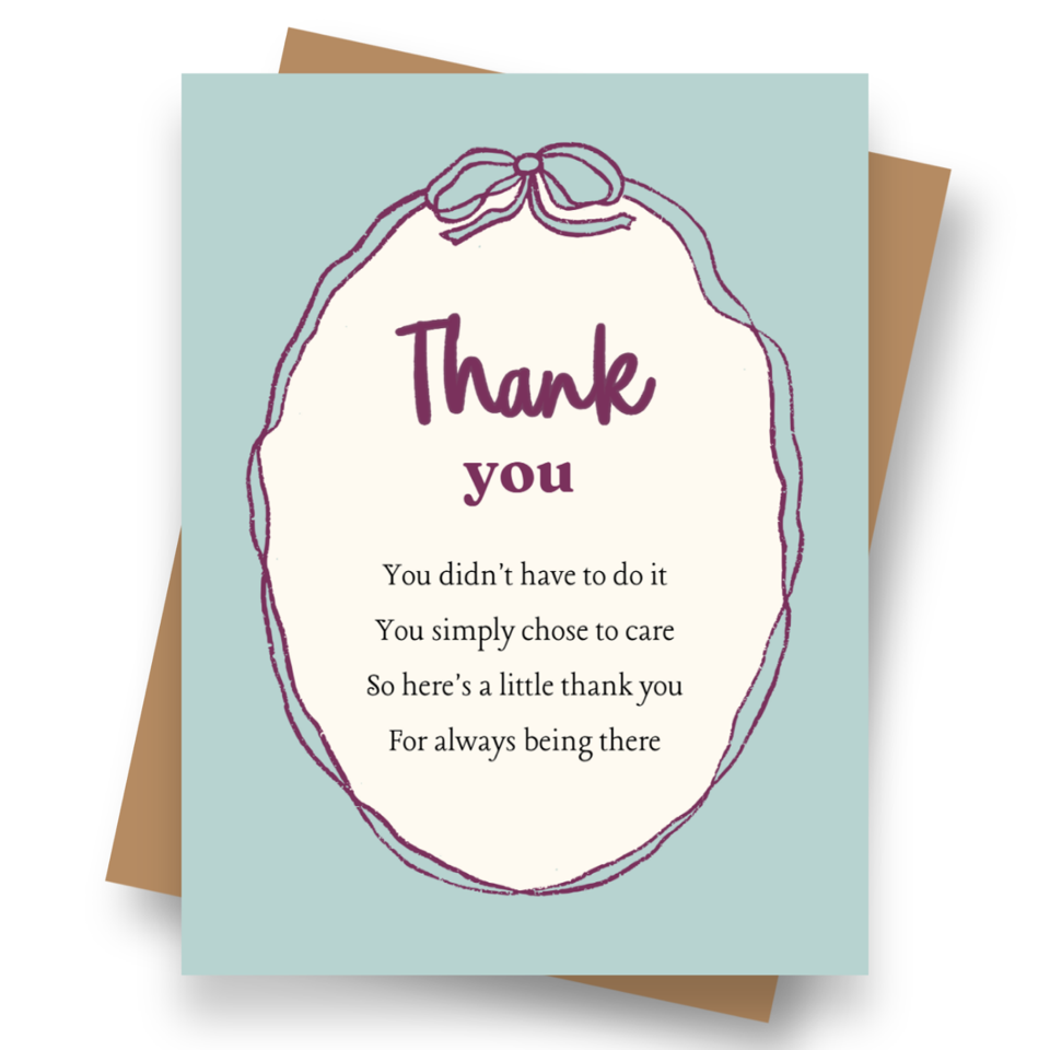 Front cover of the Shmuncki 'Thank You' card, from the Frameables poem card collection