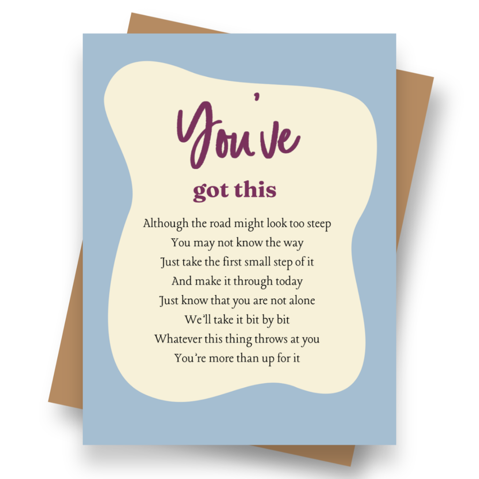 Front cover of the Shmuncki 'You've Got This' card, from the Frameables poem card collection
