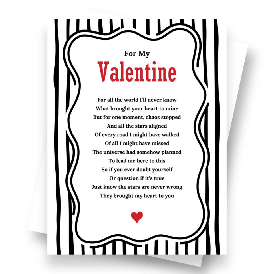 Front cover of the Shmuncki Valentine's Day card, from the House of Hearts poem card collection
