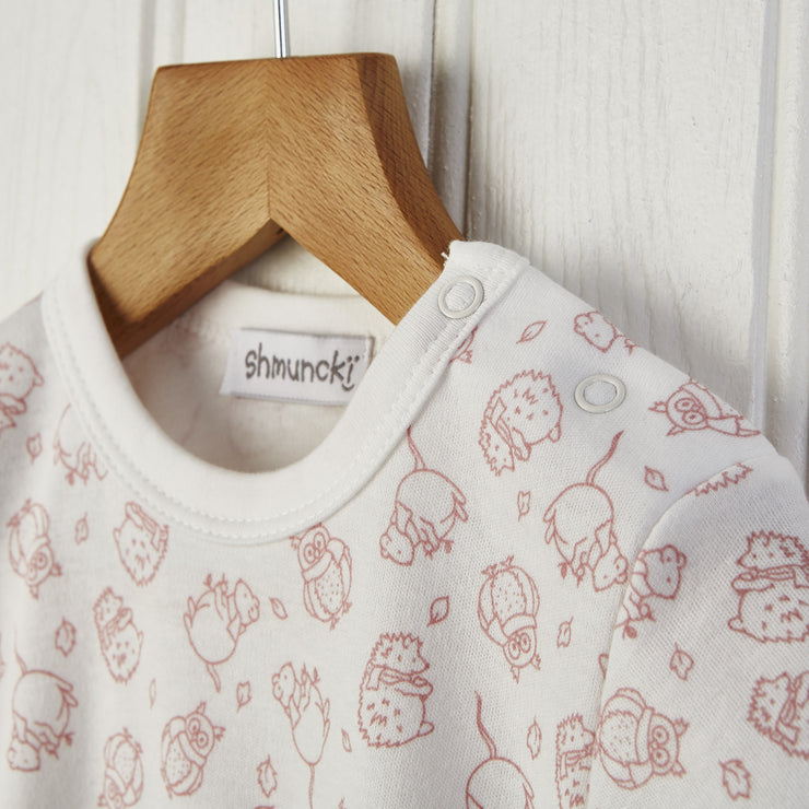 6-12 months woodland nursery themed baby grow in pink
