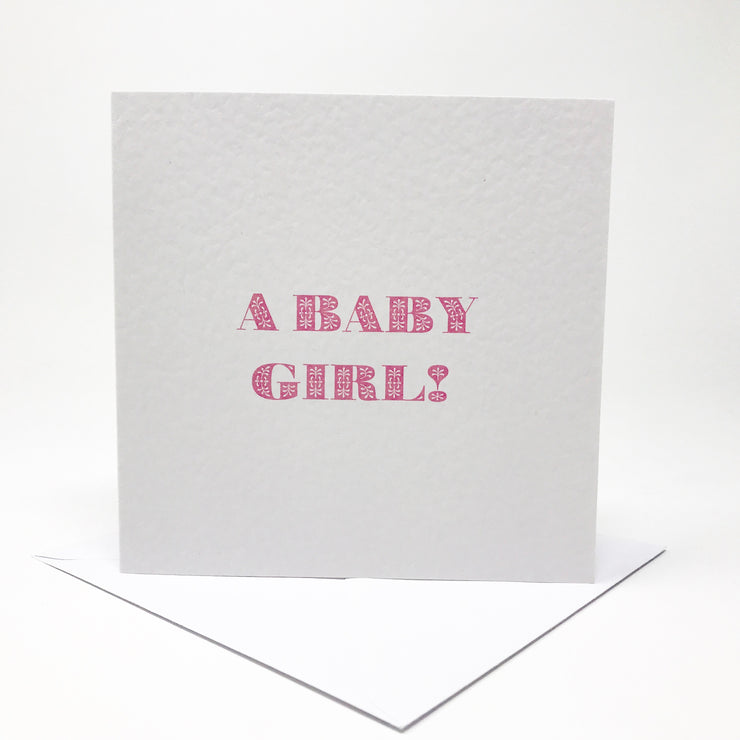 new arrival baby girl card in pink flowers