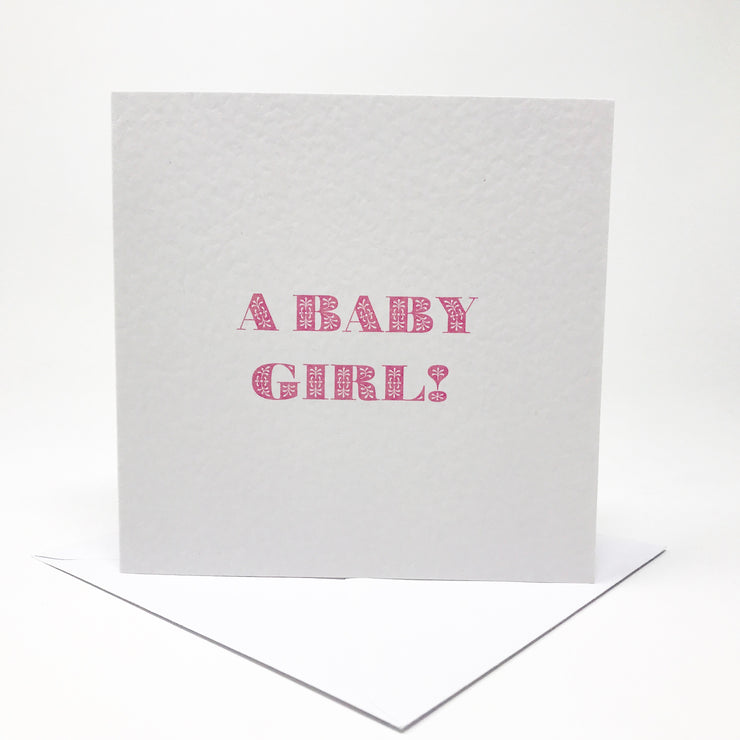 baby girl new arrival card in pink