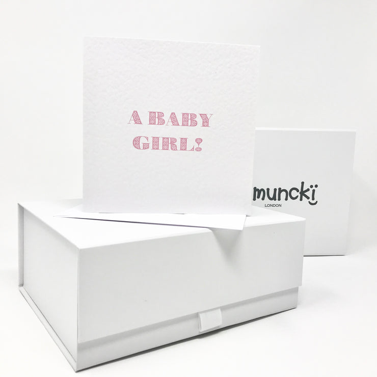 new baby girl gift box by shmuncki with a new arrival card