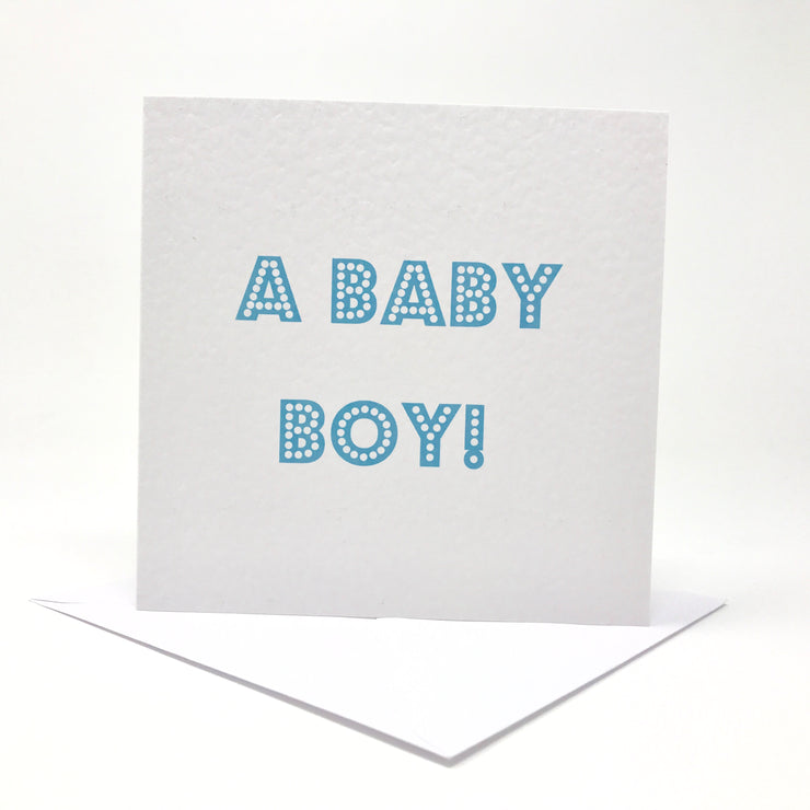 new baby boy card with bold blue letters