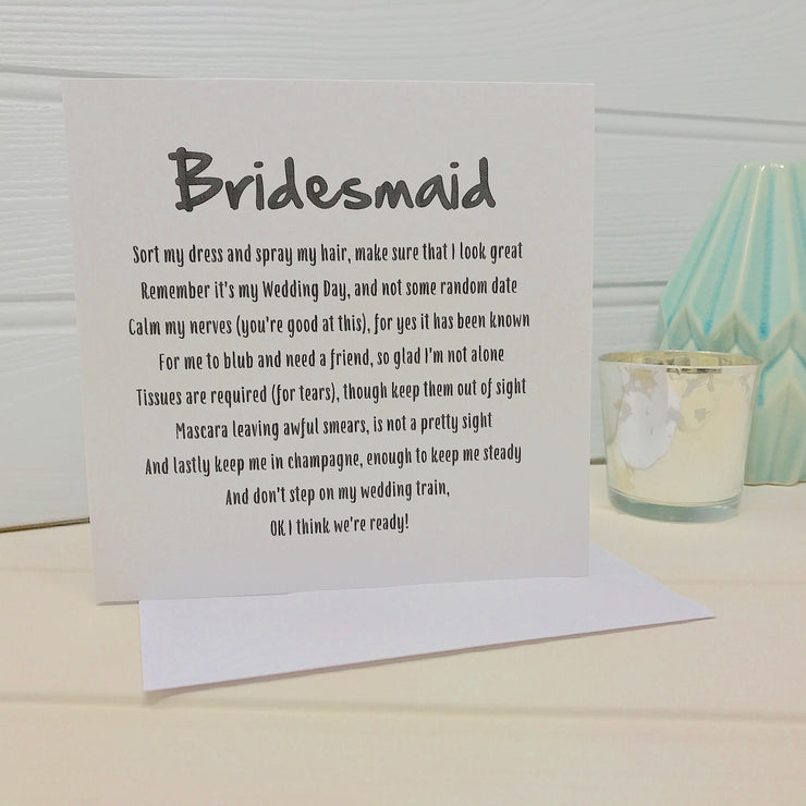 Bridesmaid poem card