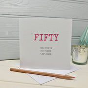 funny 50th birthday card for her in pink