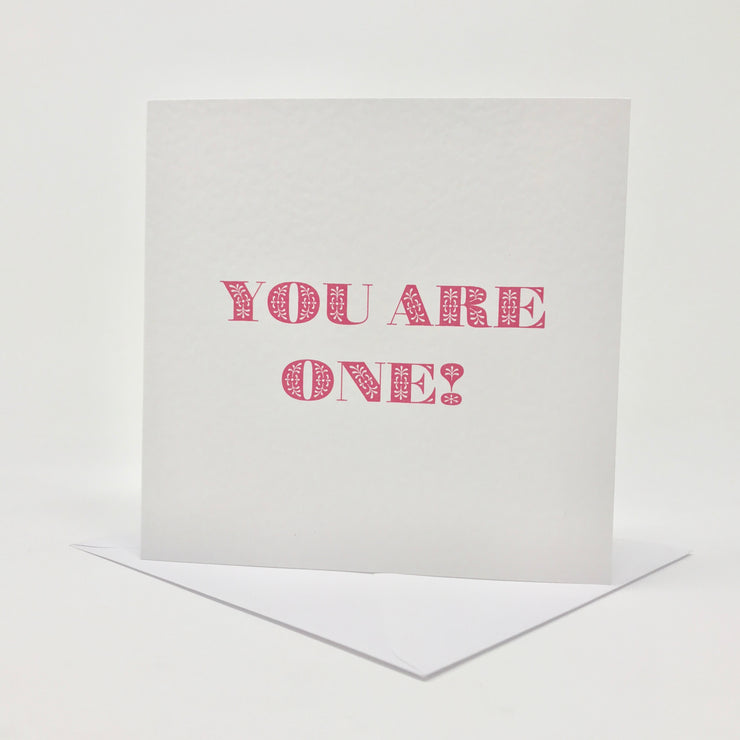 you are one first birthday card for a baby girl in pink flowers