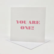 You are One first birthday card for a baby girl in pink flowers