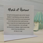 maid of honour card gift