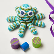 crochet blue and green octopus rattle baby toy