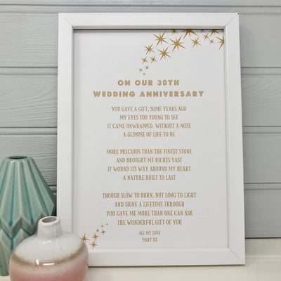 30th anniversary poem print gift personalised for husband or wife