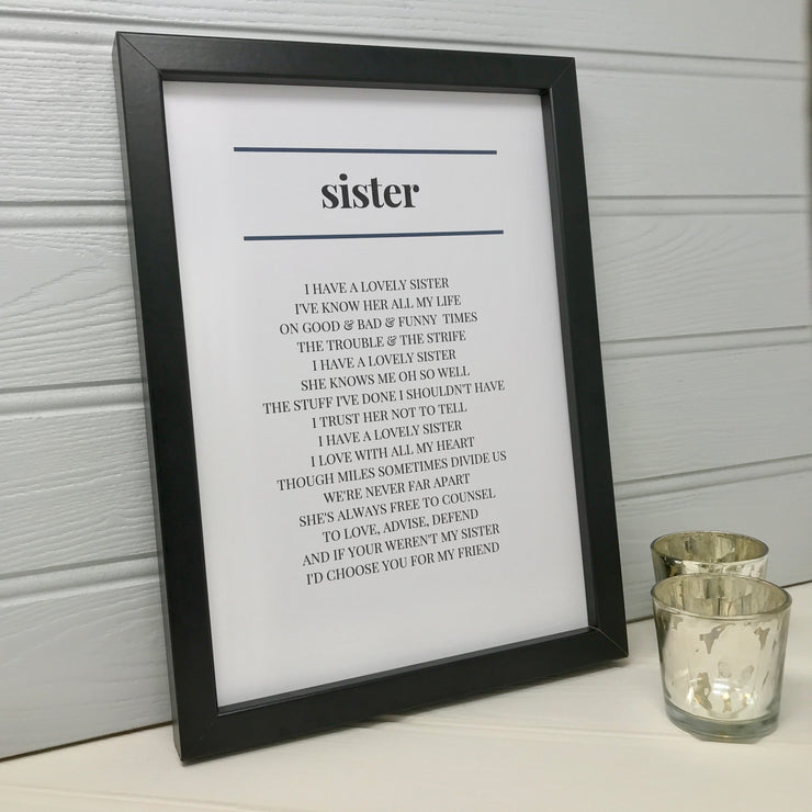framed personalised sister print