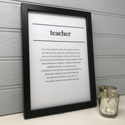 a poem about a teacher in a black and white contemporary design