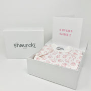 shmuncki baby girl gift with a woodland pink baby grow in a box with free postage