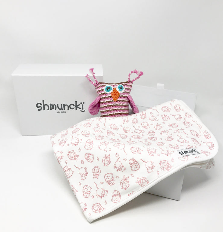 Baby Blanket and Owl Rattle Gift