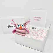 woodland nursery print baby grow and owl rattle baby toy present