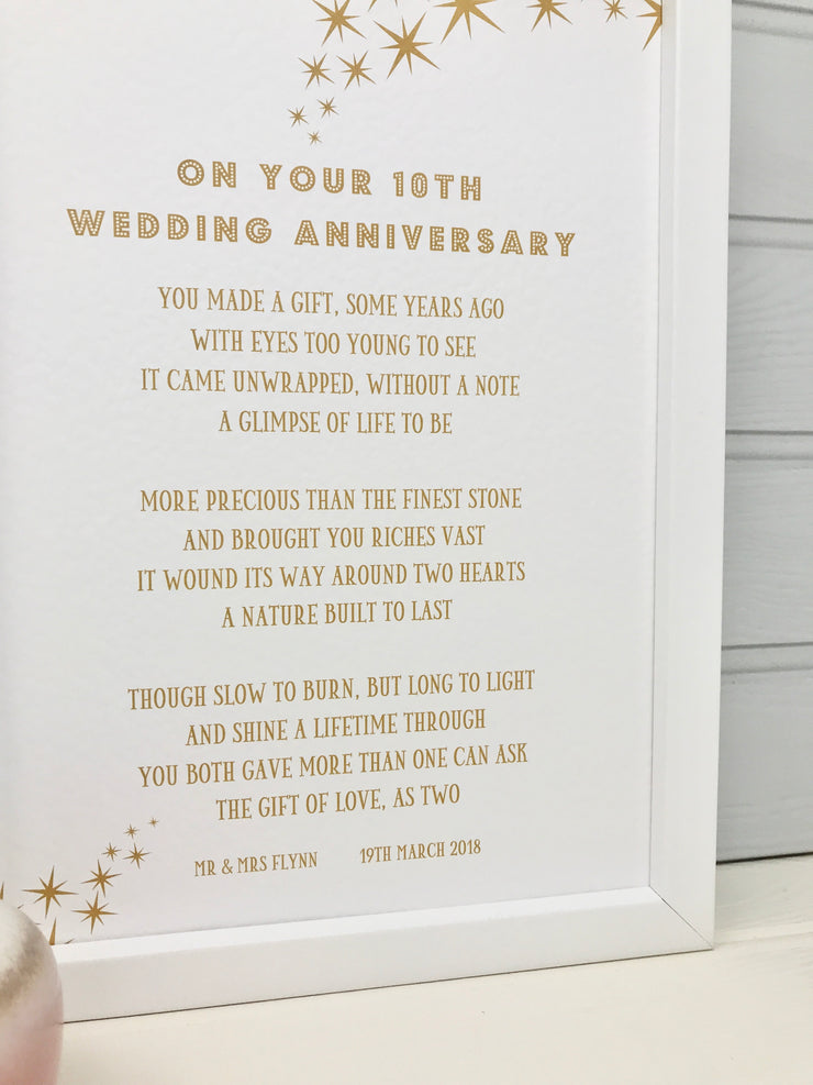 anniversary poem with gold star illustration and personalised text