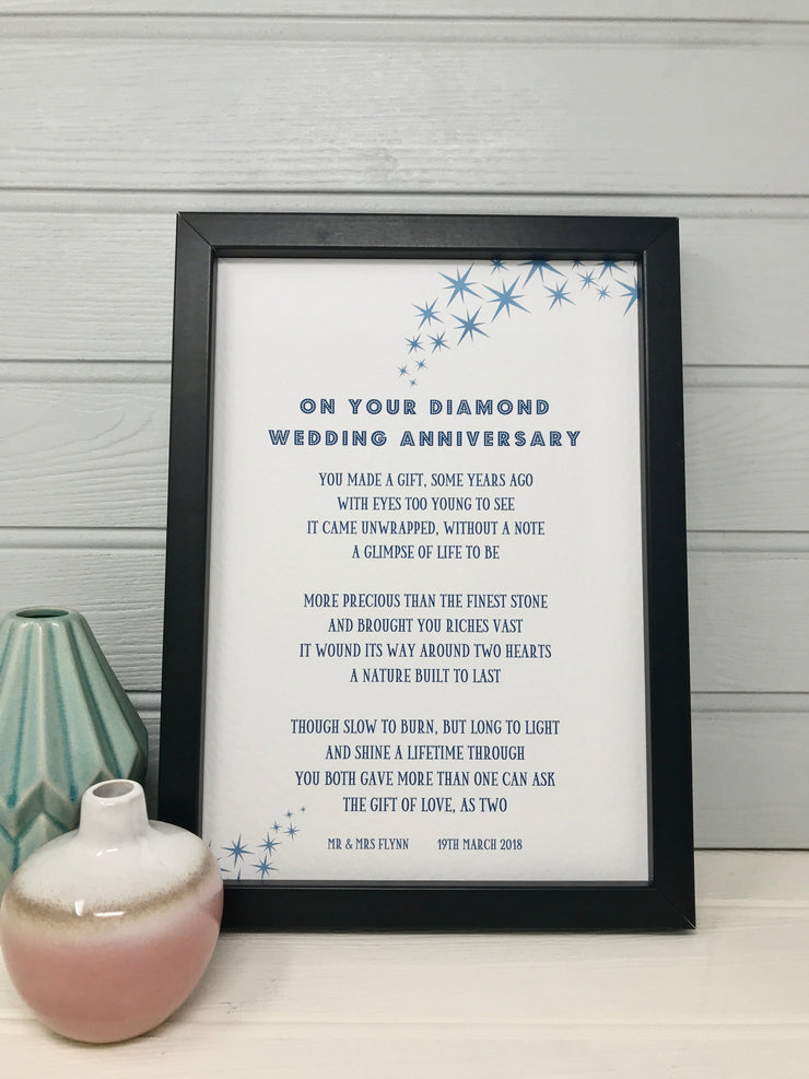 blue stars illustrated diamond anniversary poem