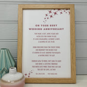 wooden framed ruby anniversary poem with star illustrations